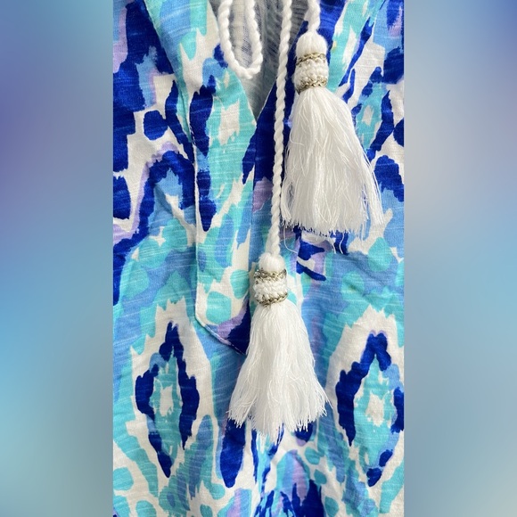 Lilly Pulitzer Tropi Call Me Blue Pineapple Cotton Blend Boho Tunic Top Size S - Picture 4 of 9